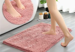 Bath Rugs that Dry Fast Ygnnjy Chenille Bathroom Rugs, Water Absorbent and soft Plush Bath Mat Dry Fast Machine Washable Non-slip Bath Rug for Tub, Shower, and Room (pink, …