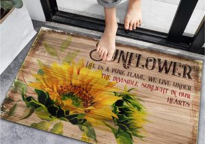Bath Rugs with Sayings Segard Quote Sayings with Vintage Rustic Sunflower Door Mat, Non-slip Bath Rugs Welcome Entrance Doormat Thin Floor Mats Primitive Old Wood Plank Rug …