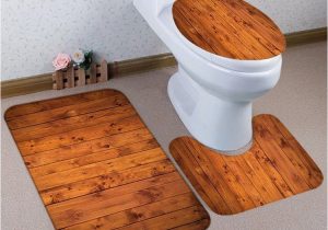 Bathroom Rug Around toilet Retro Wood Flooring Pattern 3 Pcs Bath Mat toilet Mat