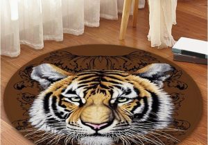 Bathroom Rugs Multi Color 3d Tiger Head Print Round Coral Fleece Floor Rug