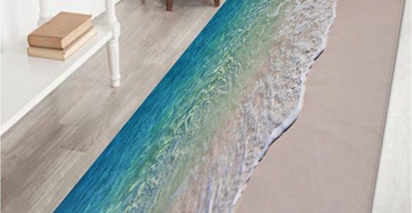 Bathroom Rugs Multi Color Multi W24 Inch L71 Inch Beach Seawaves Print Floor area