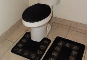 Black Contour Bath Rug 3pc Bathroom Set Rug Contour Mat toilet Lid Cover solid