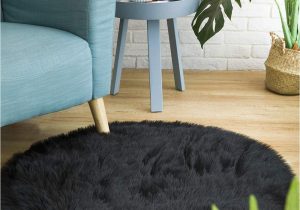 Black Faux Fur area Rug Ciicool soft Faux Sheepskin Fur area Rugs Fluffy Rugs for Bedroom Silky Fuzzy Carpet Furry Rug for Living Room Girls Rooms Black Round 3 X 3 Feet
