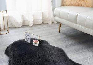 Black Fuzzy Bathroom Rug Super soft Faux Sheepskin Rug Plush Thick Fuzzy sofa Couch Seat Cushion Cover Fur Carpets for Living Room Bedside Mats solid Color Mondern Luxury