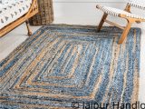 Blue and Beige Bathroom Rugs Indian Casual Handmade Braided Blue Color Denim and Jute area Rugs 4×6 Ft