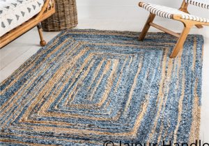 Blue and Beige Bathroom Rugs Indian Casual Handmade Braided Blue Color Denim and Jute area Rugs 4×6 Ft