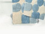 Blue and Beige Bathroom Rugs Plush Pebble Pattern Bath Rug Aquamarine