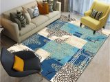 Blue and Brown Rugs Amazon Rug Dining Table Geometric Floral Pattern Design Blue Brown Cream Living Room Rug Decoration Floor Living Room Rug Modern 80 X 160 Cm