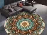 Blue and Brown Rugs Amazon Zijiage Round Rugs, Blue Brown Mandala Flower Rug for Bedroom, Living Room, Children’s Room, Boys and Girls, Indoor Home Decorative, C, 40 Cm Diameter