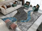 Blue and Gray Kitchen Rugs Large Short Pile Non-slip Rugs, Blue Cement Grey Gold Thread …
