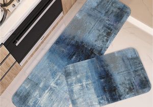 Blue and Gray Kitchen Rugs Tayney Blue Grey Kitchen Rugs and Mats Non Skid Washable Set Of 2, Modern Abstract Kitchen Runner Rug, Contemporary Painting Art Under Sink Mats for …