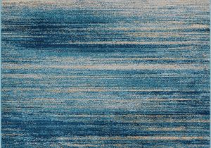 Blue and Gray Striped Rug Ocean Inspired Minimalist Design Faded with Transitional