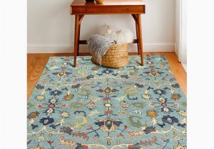Blue and Green Floral area Rug Valencia Floral Handmade Tufted Wool Blue/green/brown area Rug