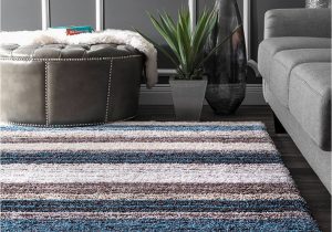 Blue and Grey Living Room Rugs Premium Handmade Striped Blue Gray Plush Shag area Rugs