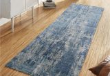 Blue and Grey Runner Rug 2’6″x8’3″ Blue-gray Abstract Design Wool and Pure Silk Hand Woven oriental Runner Rug