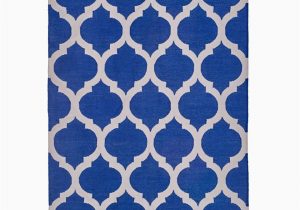 Blue and White Dhurrie Rug Trellis Cotton Dhurrie In Blue and White