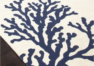 Blue and White Indoor Outdoor Rug Coral Branch Out area Rug Navy Blue and White