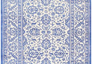 Blue and White Patterned Rug Ivory and Light Blue Vintage Cotton Agra Rug by