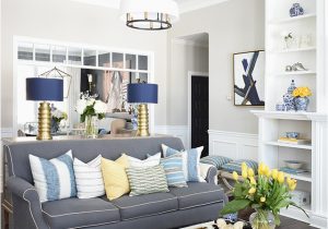Blue and White Rug Living Room Spring Home tour with Vibrant Yellows and Pretty Blues