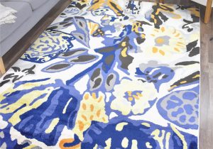 Blue and Yellow Throw Rugs Vizcaino Pearl Contemporary Floral Yellow Blue Black area Rug