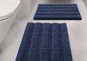 Blue Bath Rug Sets Ciicool Navy Blue Bathroom Rugs and Mats Sets 2 Piece, Chenille Grey Bath Rugs Set Super Absorbent Bathroom Floor Mat, Machine Washable Non-slip Bath …