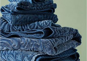 Blue Bath towels and Rugs Kassatex Francesca Sculpted Paisley towel Collection