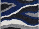 Blue Black Gray area Rug Shed Free Shaggy area Rugs Contemporary Abstract Wave