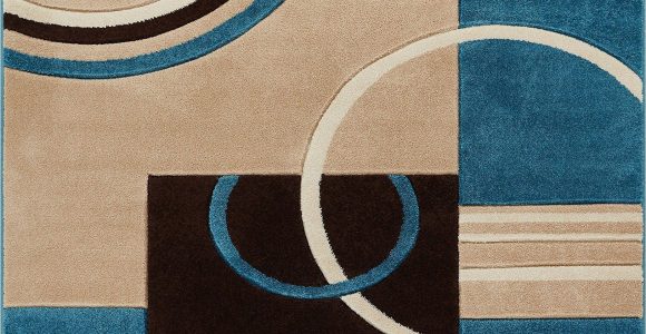 Blue Brown Circle area Rug Echo Shapes and Circles Blue and Brown Modern Geometric
