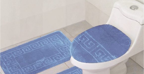 Blue Contour Bath Rug 3 Piece Bath Rug Set Pattern Bathroom Rug 20×32 Large Contour Mat 20×20 with Lid Cover Sky Blue