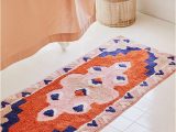 Blue Floral Bath Rug Geo Runner Bath Mat