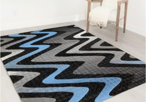Blue Gray Black Rug Handcraft Rugs – Blue/gray/silver/black/abstract area Rug Modern Contemporary Wave / Zigzag / Stripped / Design