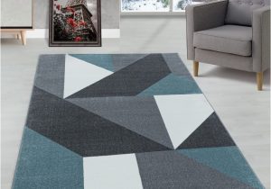 Blue Gray Geometric Rug Living Room Rug, Short Pile Rug, Geometric Pattern, Modern, soft Blue