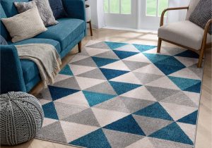Blue Gray Geometric Rug Well Woven isometry Blue & Grey Modern Geometric Triangle Pattern (5’3″ X 7’3″) area Rug soft Shed Free Easy to Clean Stain Resistant