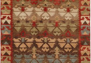 Blue Green Brown area Rugs Nomadic Caucasian Design Rust Brown Light Green and Blue