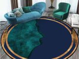 Blue Green Round Rug Carpet for Living Room Emerald Green Blue Color Mixture Round Carpet with Gold Edge Fashionable Room Decor Bedside Mat