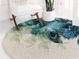 Blue Green Round Rug Fluffy Round area Rugs for Bedroom 5ft Modern Blue Green Peacock Feathers Shag Circle Accent Rug Super soft Plush Shaggy Carpet Animal Plumage On …