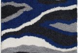 Blue Grey and White area Rug Shed Free Shaggy area Rugs Contemporary Abstract Wave