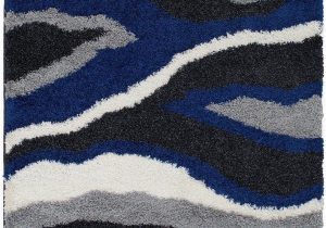 Blue Grey and White area Rug Shed Free Shaggy area Rugs Contemporary Abstract Wave