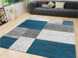Blue Grey and White Rug Living Room Rug Modern Rug with Checkered Patterns Short Pile Turquoise Grey White Colors- R7778 Rio7778_turkis Plentyshop Lts