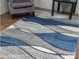 Blue Grey and White Rug Living Room Rugs Mat Grey Blue Navy Wave Design