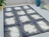 Blue Grey and White Rug Paco Home Rug for Living Room Short Pile Check Design Batik In …