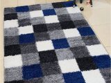 Blue Grey Shaggy Rug Shed Free Shaggy area Rugs Contemporary Abstract Chcked