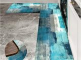 Blue Kitchen Rug Set Kitchen Rugs and Mats Turquoise Grey 2 Piece Set Abstract Art Upholstered Anti-fatigue Kitchen Rugs Abstract Modern Art Kitchen Mats for Kitchen and …