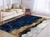 Blue Marble area Rug Blessliving Marble area Rug soft 3d Grey Navy Blue & Gold Marble Floor Mat Modern Printed Design Reversible Large Carpet for Bedroom Kitchen Living …