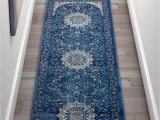 Blue oriental Rug Runner Djemila Medallion Blue Vintage Persian Floral oriental area Rug Runner Distressed Modern Thick soft Plush