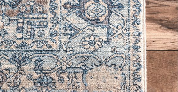 Blue Rug with Fringe Edessa Tribal Medallion Light Blue Rug