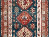 Blue Rug with Fringe Qiana Emblem Fringe Rug