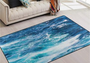 Blue Wave area Rug Naanle Blue Sea Waves area Rug 5’x7′, atlantic Ocean Waves Polyester area Rug Mat for Living Dining Dorm Room Bedroom Home Decorative