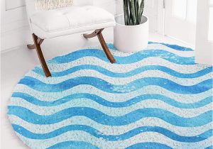 Blue Wave area Rug Singingin Round area Rugs for Kids Room, Ocean theme Blue Wave Lines Watercolor Shaggy area Rug soft Plush Floor Carpet Mat for Nursery, Living Room, …