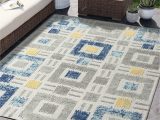 Blue Yellow Gray Rug Geometric Print Blue, Yellow & Grey 7’9″ X 10’2″ (8’x10′) area Rug by Abani Rugs – Square Pattern Design Contemporary No-shed Indoor/outdoor Rug